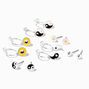 Silver Daisy Yin Yang Mixed Earrings Set - 6 Pack,