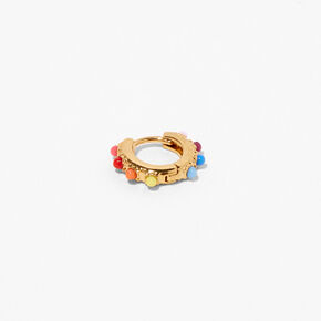 18k Gold Plated One 10MM Rainbow Studded Hoop Earring,