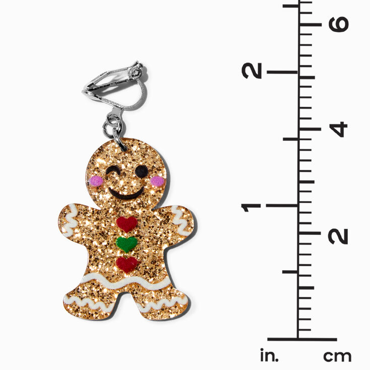 Gingerbread Cookie Glittery Clip-On Drop Earrings,