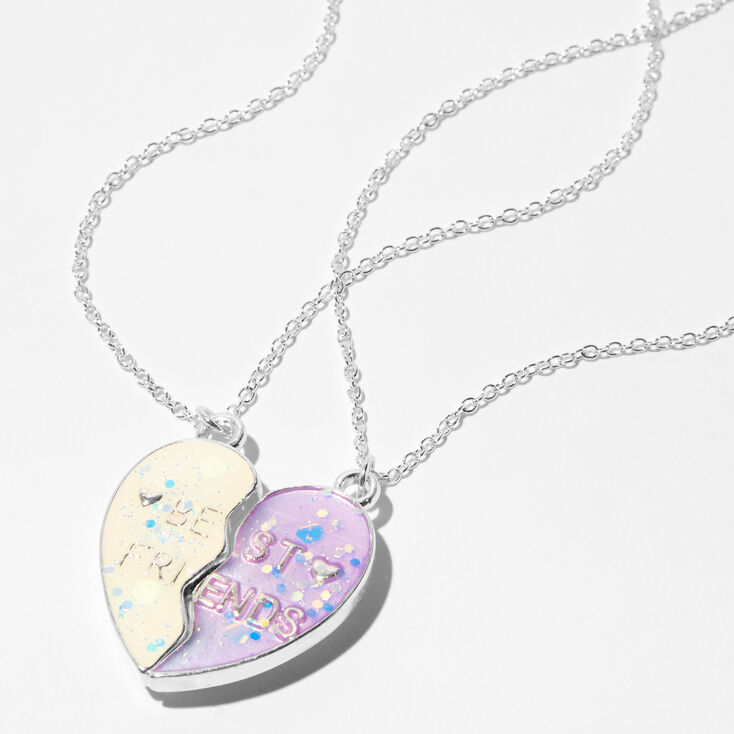 Best Friends Purple Glitter Color-Changing Split Heart Necklaces (2 ...