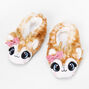 Brown Reindeer Plush Youth Slippers - S/M,