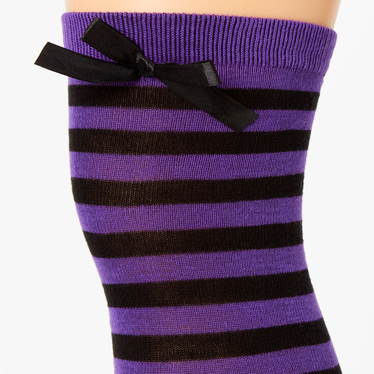 Striped Bow Over The Knee Socks - Purple,