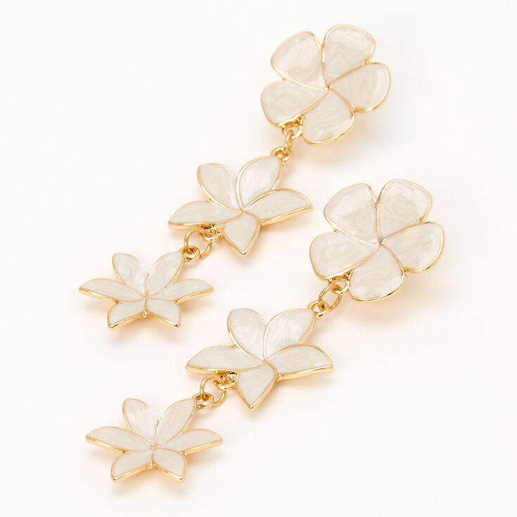 Gold 2.5&quot; Flower Linear Drop Earrings  - White,