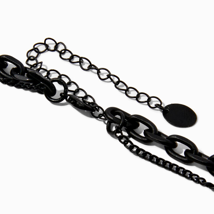 Silver Side Cross Black Chainlink Multi-Strand Necklace,