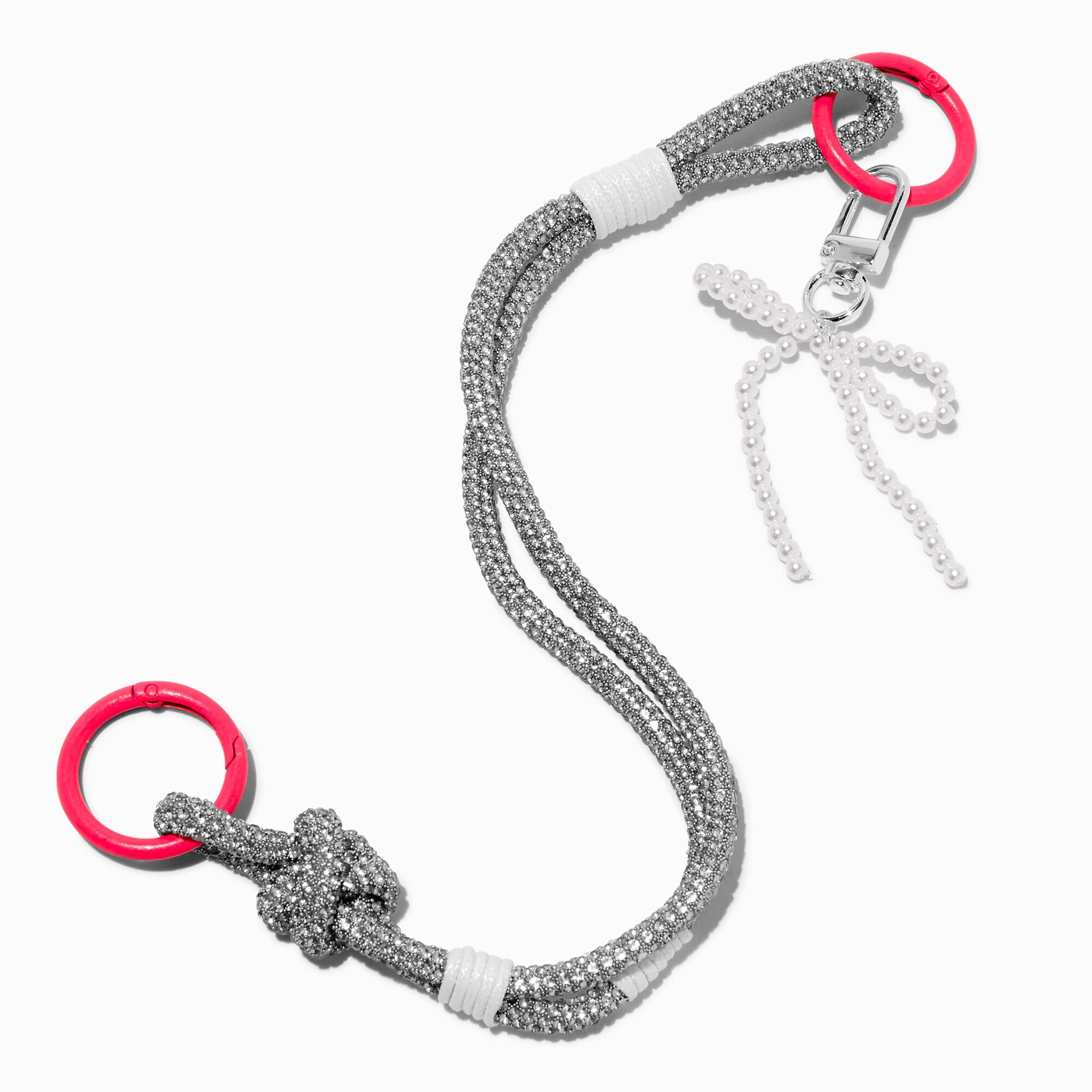 Silver Rhinestone Bow Bag Charm,
