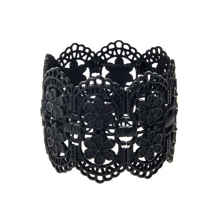 Claire's Bracelet élastique vintage noir à motif en filigrane