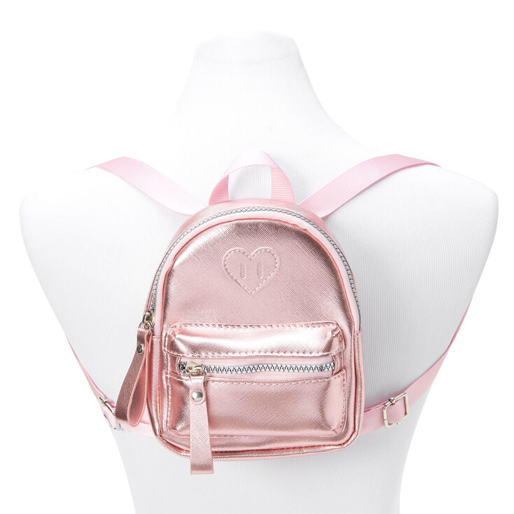 Claire&#39;s Club Metallic Heart Pink Mini Backpack,
