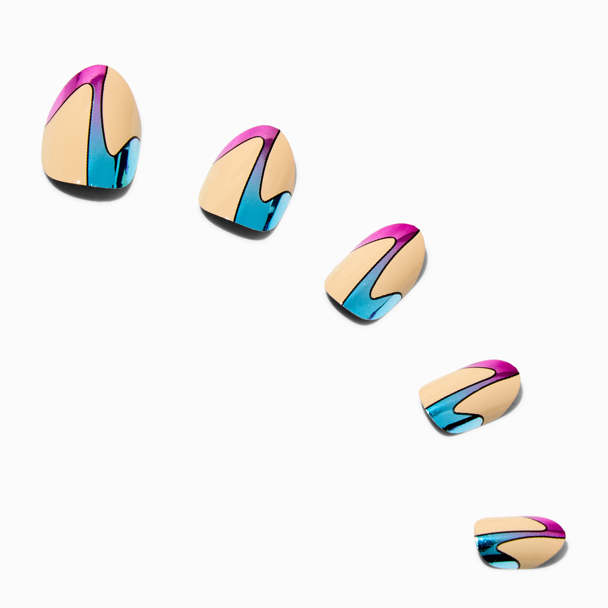 Metallic Squiggle Round Vegan Press On Faux Nail Set - 24 Pack,
