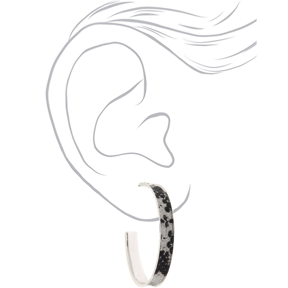 Silver 40MM Glitter Snake Print Hoop Earrings,