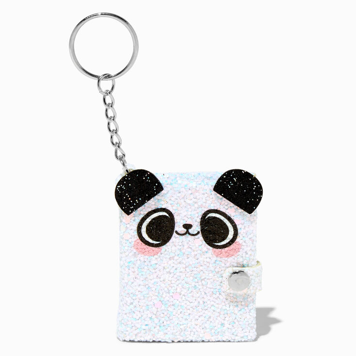 Porte-cl&eacute;s mini journal panda &agrave; paillettes,