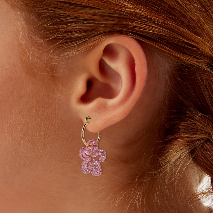 Pink Glitter Acrylic Flower Hoop Earrings,
