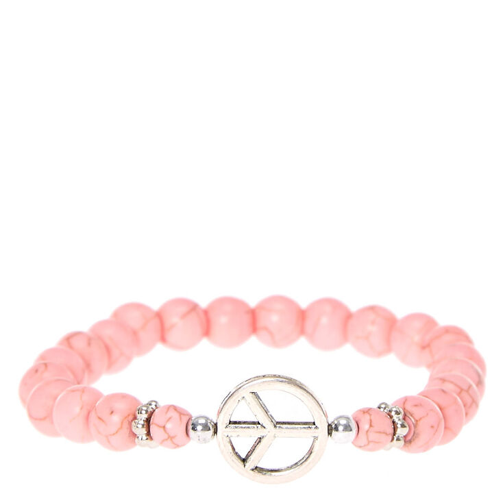 Light Pink Marbled Beads With Peace Sign Charm Bracelet Claire S Us Light Pink Marbled Beads With Peace Sign Charm Bracelet