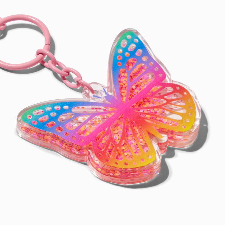 Rainbow Butterfly Water-Filled Glitter Keychain