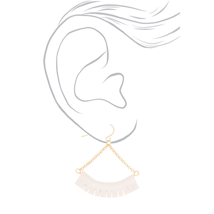 Gold Fringe Drop Earrings - White,