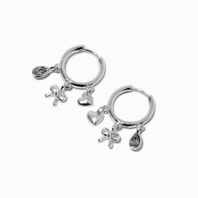 Silver-tone Charm 16mm Clicker Hoop Earrings,