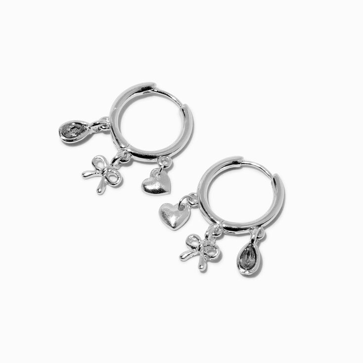 Silver-tone Charm 16mm Clicker Hoop Earrings,