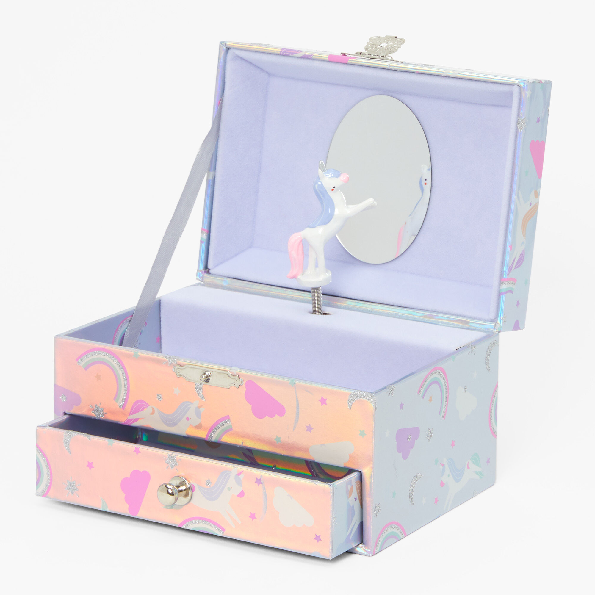 View Claires Club Unicorn Musical Jewelry Box Rainbow information