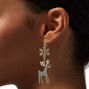 Crystal Reindeer &amp; Gold Snowflake 2&quot; Clip-On Drop Earrings,