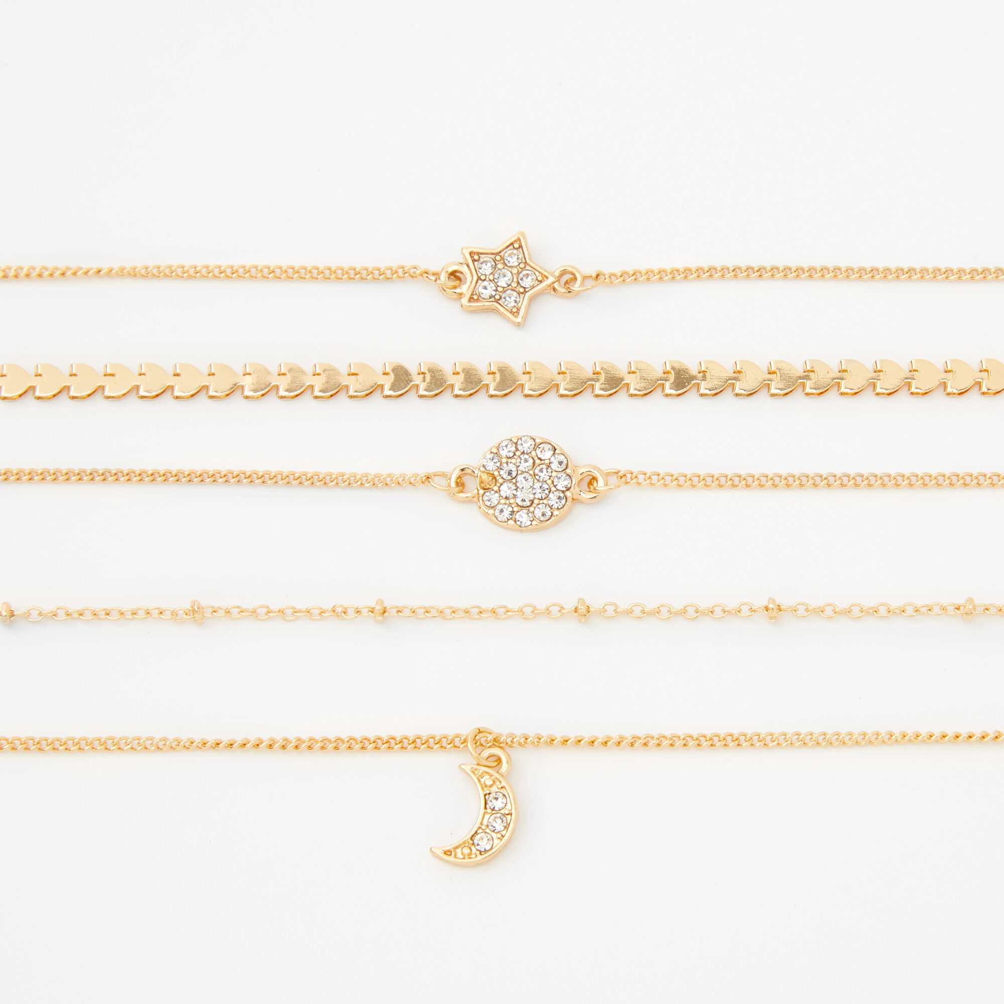 Gold Celestial Mixed Chain Choker Necklaces - 5 Pack,