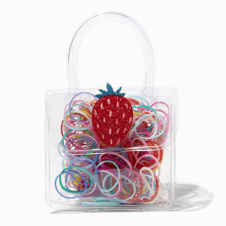 Mini &eacute;lastiques arc-en-ciel dans un sac fraise Claire&#39;s&nbsp;Club,