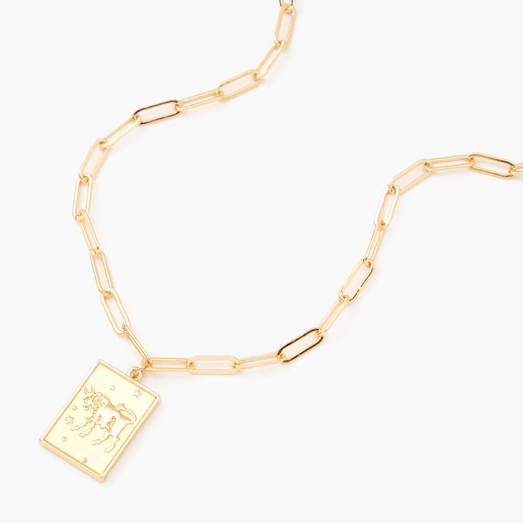 Gold Rectangle Zodiac Symbol Pendant Necklace - Taurus,