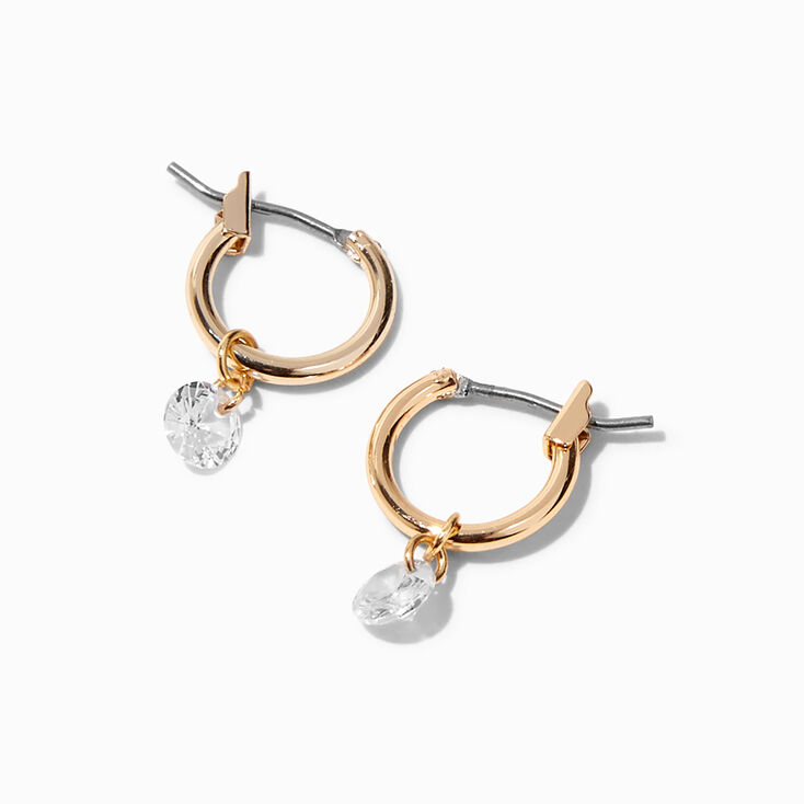 Gold-tone Cubic Zirconia Charm 10mm Huggie Hoop Earrings,