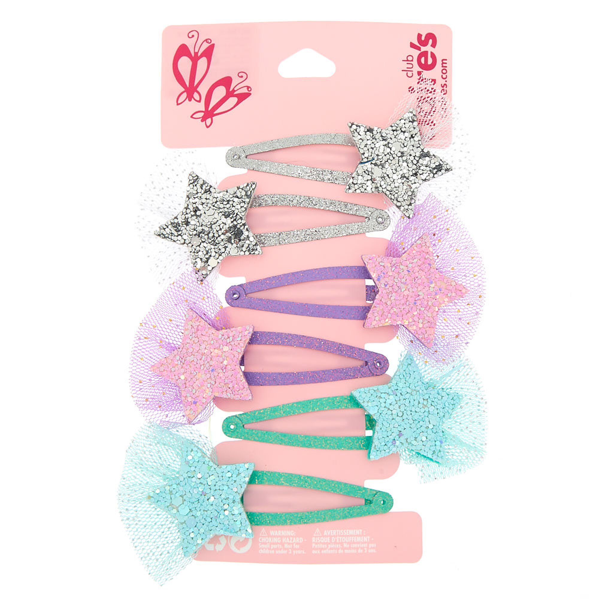 Claire's Club Glitter Star Snap Hair Clips - 6 Pack | Claire's Claire's Club Glitter Star Snap Hair Clips - 6 Pack | Claire's