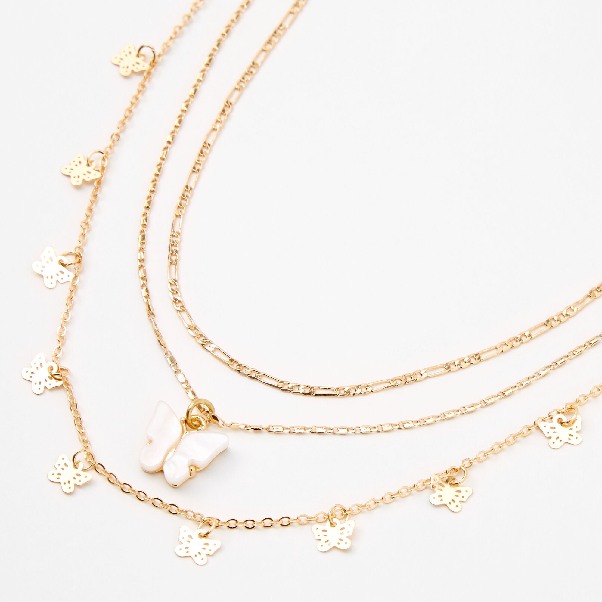 White Resin Butterfly Multi Strand Choker Necklaces 2 Pack Claire s US