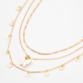 White Resin Butterfly Gold-tone Multi-Strand Choker Necklaces - 2 Pack,