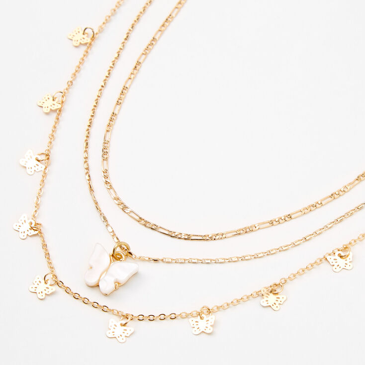 White Resin Butterfly Gold-tone Multi-Strand Choker Necklaces - 2 Pack,