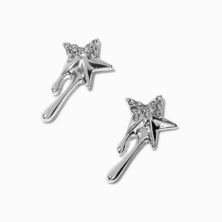 Silver-tone Crystal Dripping Star Stud Earrings ,