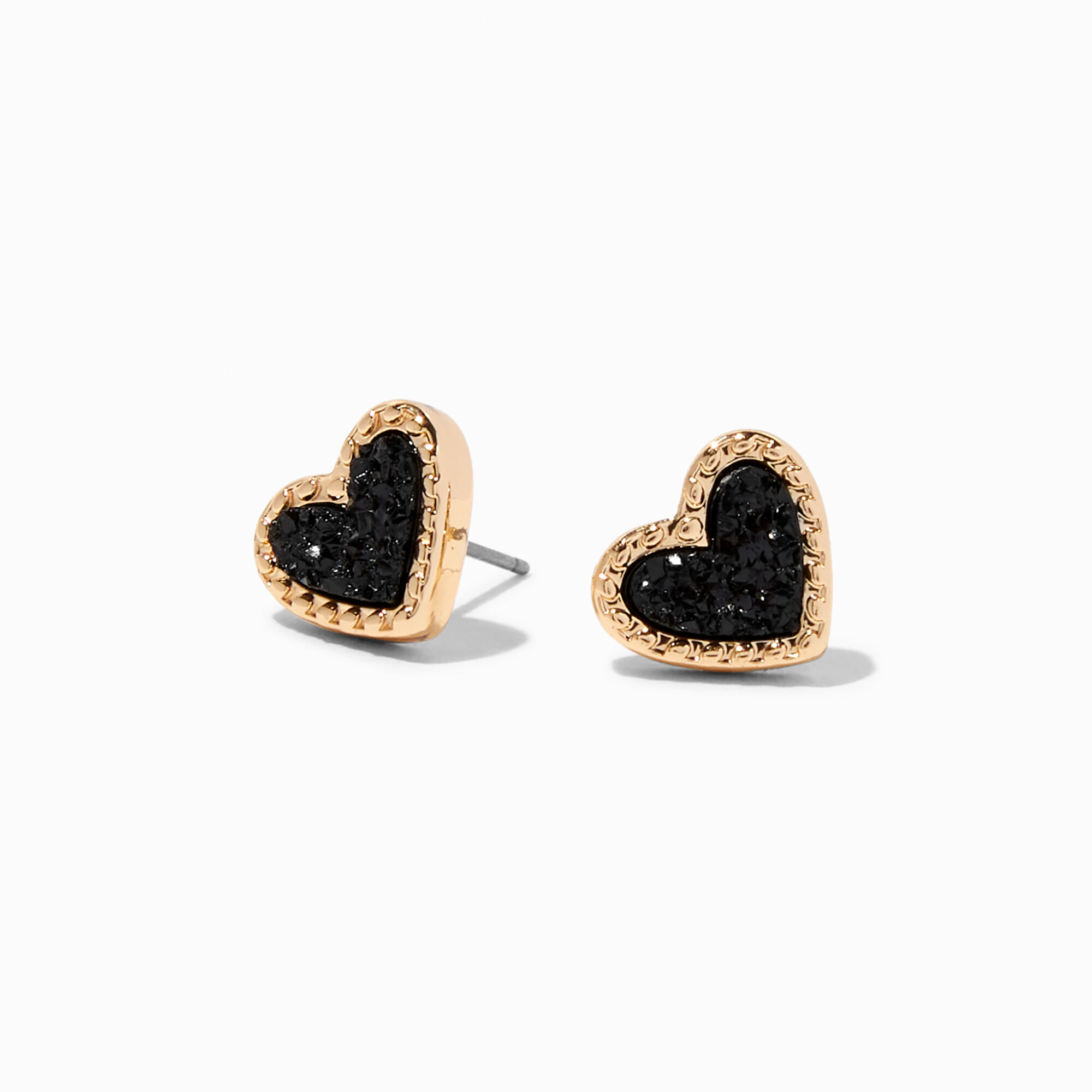 View Claires Druzy GoldTone Heart Stud Earrings Black information