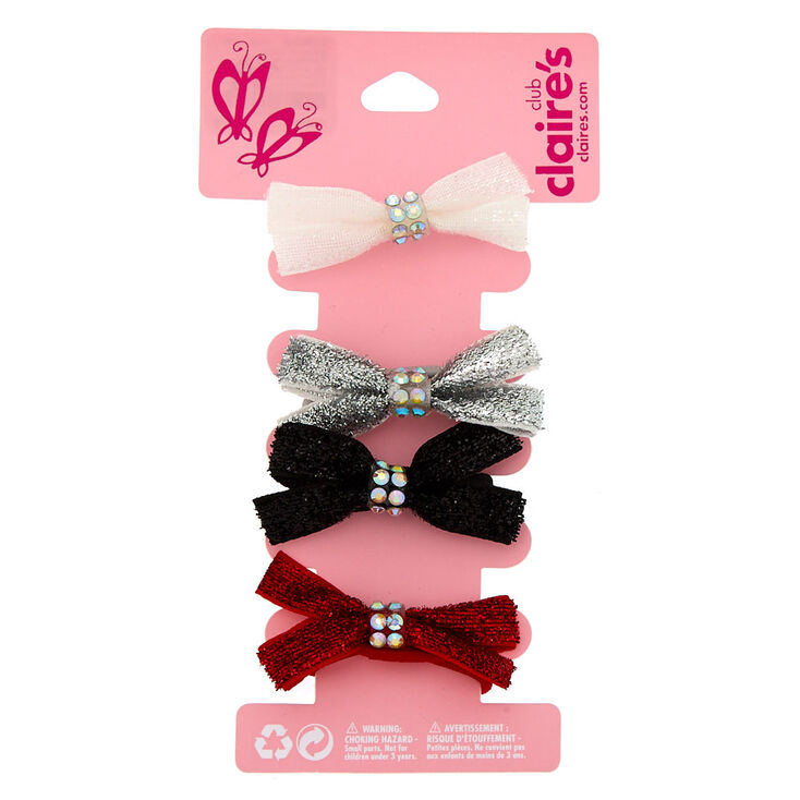 Claire S Club Glitter Bow Hair Ties 4 Pack Claire S