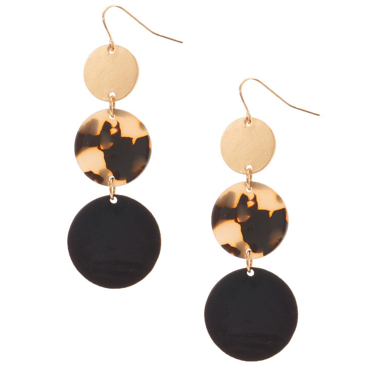 Gold 2&quot; Resin Tortoiseshell Disc Drop Earrings,