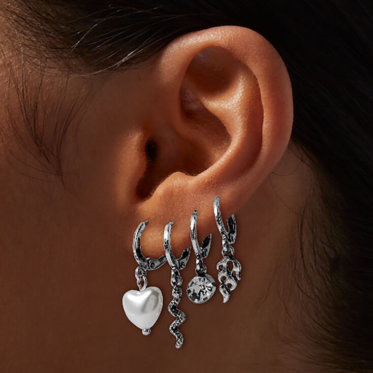Silver-tone Indie Rocker Hoop Earring Stackables Set - 12 Pack,