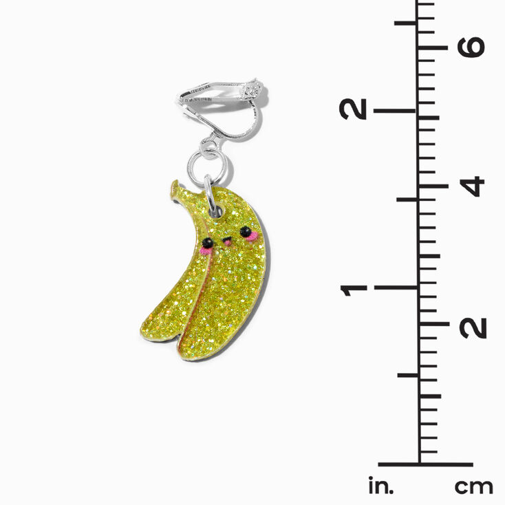 Glitter Happy Face Banana Clip On Drop Earrings,