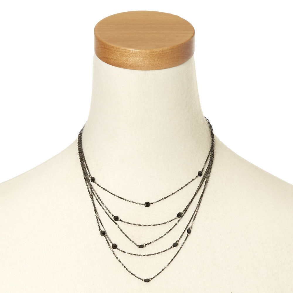 Collier à perle d'imitation multichaînes de couleur noire,