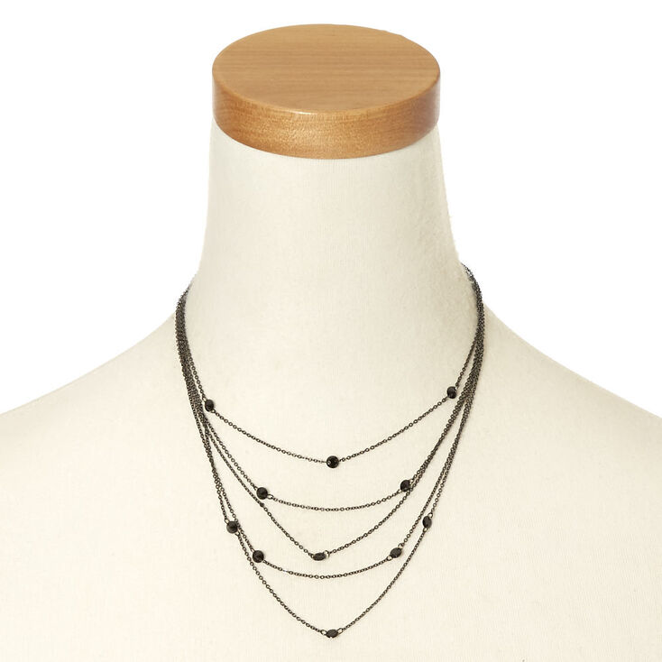Black Multi Chain Beaded Necklace,