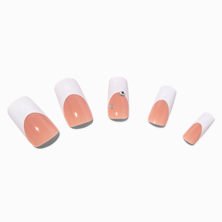 Bling French Tip Long Square Vegan Faux Nail Set - 24 Pack | Claire's US