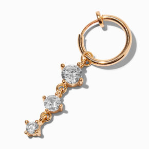 Gold-tone Stainless Steel Crystal Trio Clip-On Faux Belly Ring,