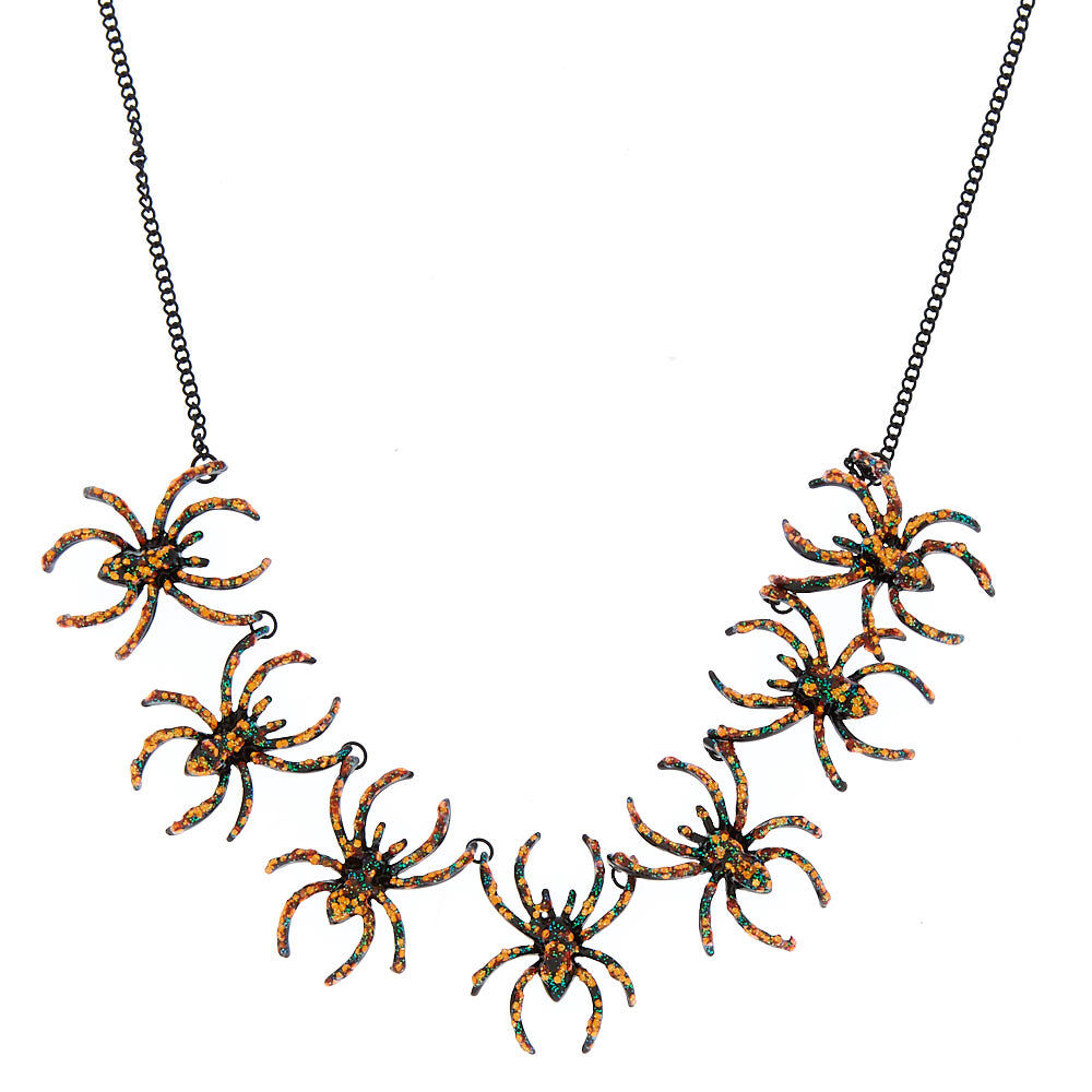 Glitter Spider Necklace - Black,