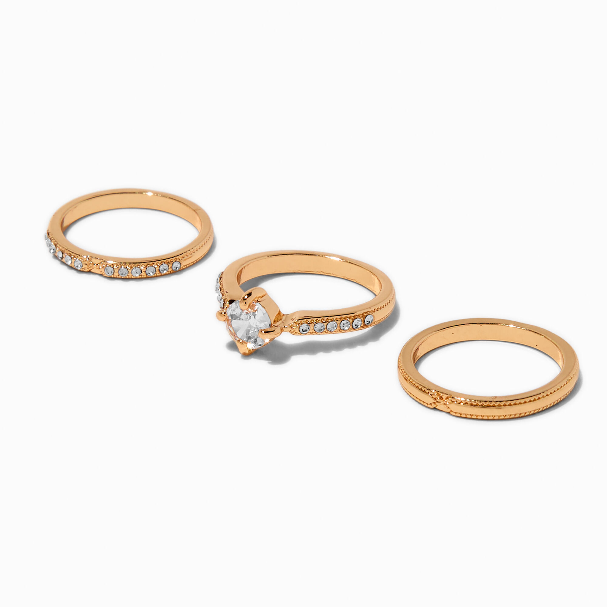 Gold-tone Cubic Zirconia Round Rings Stack - 3 Pack,