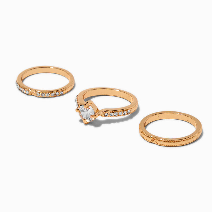 Empilement de bagues rondes en zircon cubique couleur dor&eacute;e - Lot de 3,
