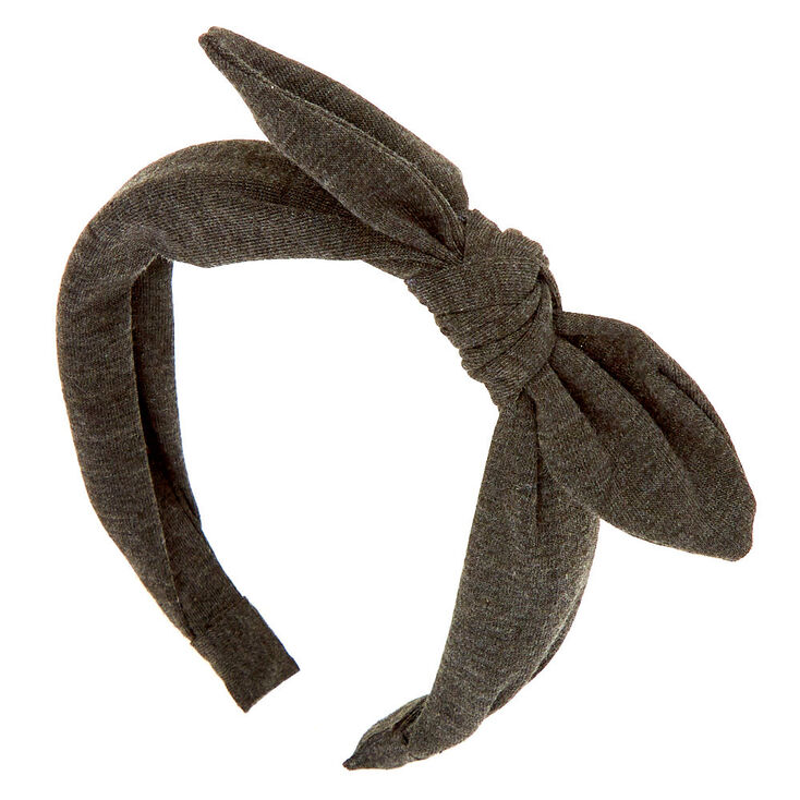 Solid Knotted Bow Headband - Charcoal,