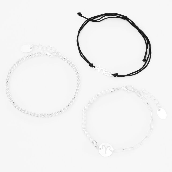 Silver Zodiac Bracelet Set - 3 Pack, Aries,