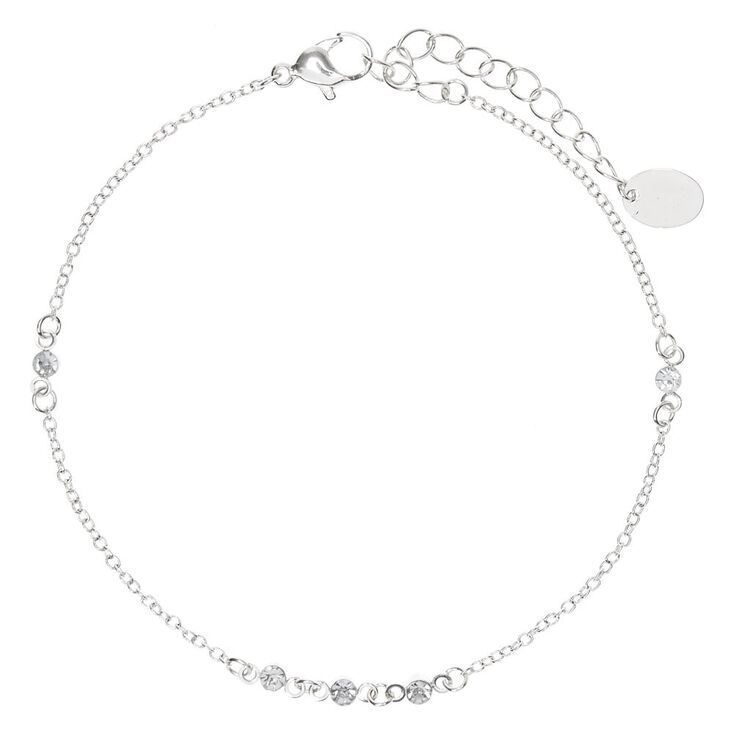 Silver Crystal Beaded Chain Anklet,