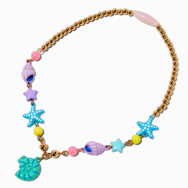 Claire&#39;s Club Beaded Seashell Locket Pendant Necklace,