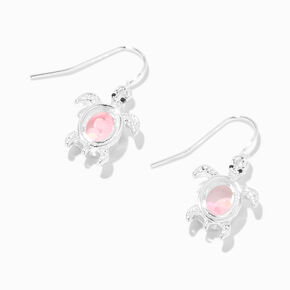 Silver 1&quot; Pink Shaker Turtle Drop Earrings,