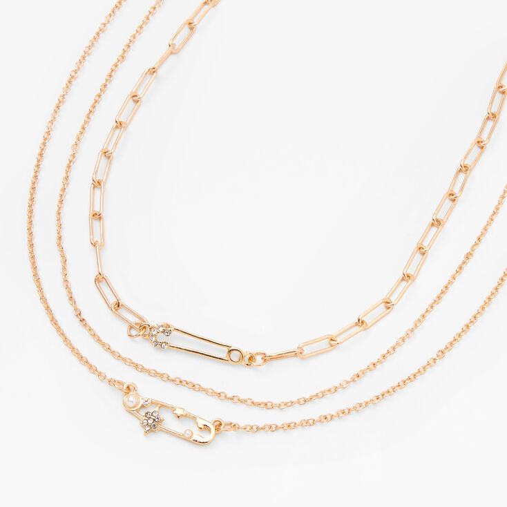 Gold Paper Clip Chain Multi Strand Necklace,