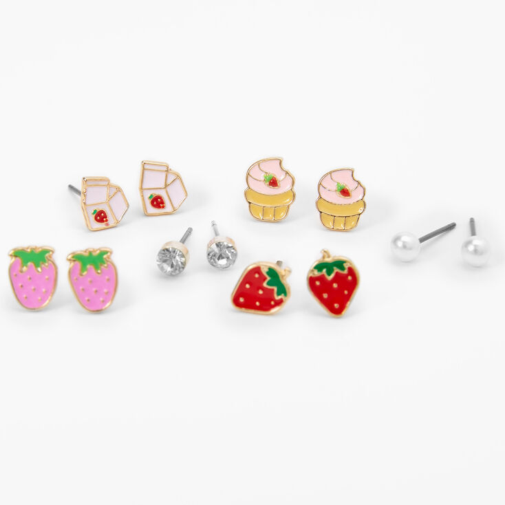 Clous d&rsquo;oreilles motif fraise - Lot de 6,